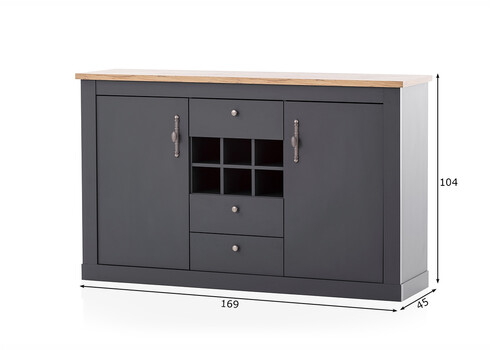 Kummut CATANIA tamm / antratsiit, 169x45xH104 cm