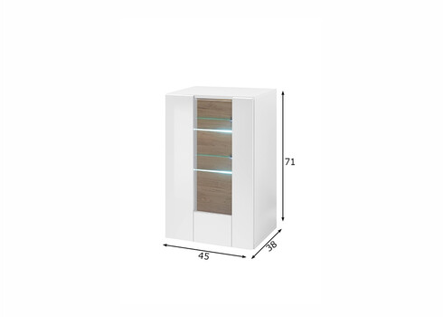 Vitriinkapp CAYMAN valge / tamm, 45x38xH71 cm