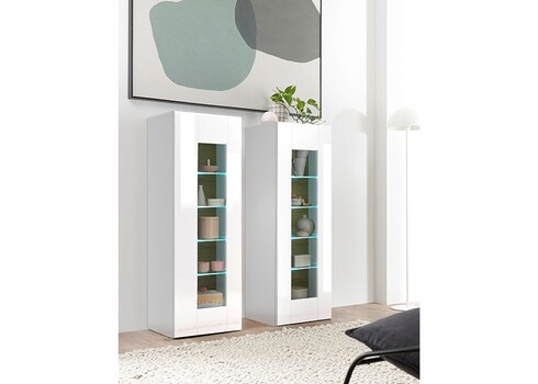 Vitriinkapp CAYMAN valge / tamm, 45x38xH131 cm