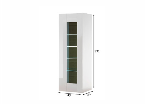 Vitriinkapp CAYMAN valge / tamm, 45x38xH131 cm