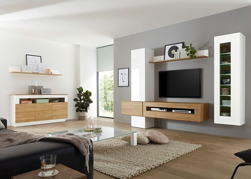 Vitriinkapp CAYMAN valge / tamm, 45x38xH131 cm