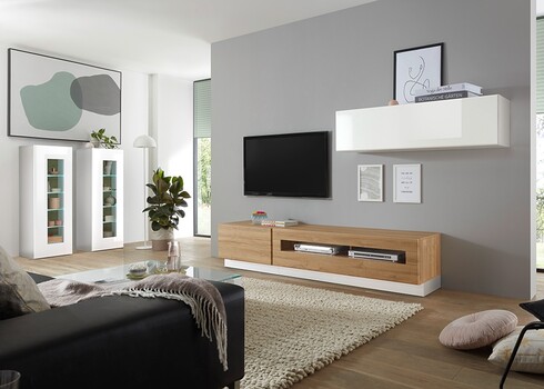 Vitriinkapp CAYMAN valge / tamm, 45x38xH131 cm