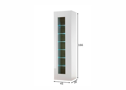 Vitriinkapp CAYMAN valge / tamm, 45x38xH166 cm