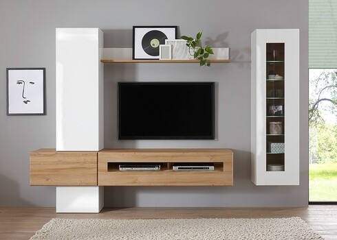 Vitriinkapp CAYMAN valge / tamm, 45x38xH166 cm