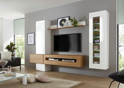 Vitriinkapp CAYMAN valge / tamm, 45x38xH166 cm