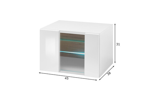 Vitriinkapp CAYMAN valge / tamm, 45x38xH31 cm