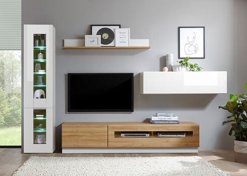 Vitriinkapp CAYMAN valge / tamm, 45x38xH71 cm