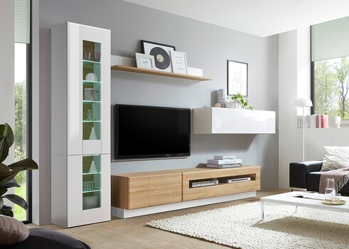 Vitriinkapp CAYMAN valge / tamm, 45x38xH71 cm