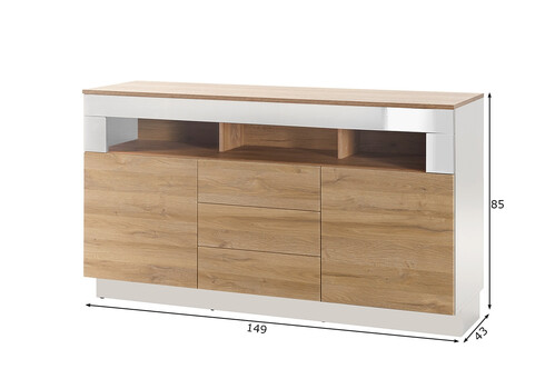 Kummut CAYMAN valge / tamm, 149x43xH85 cm