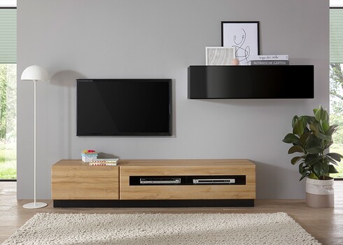 Tv-alus CAYMAN tamm / must, 140x48xH46 cm