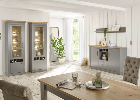 Vitriinkapp CHAMBORD helehall / tamm, 71x37xH201 cm