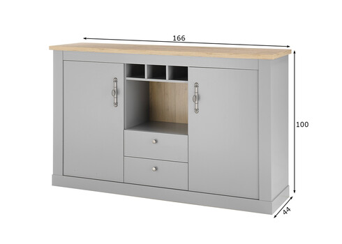 Kummut CHAMBORD helehall / tamm, 166x44xH100 cm