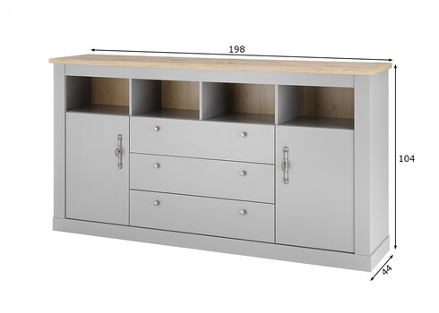 Kummut CHAMBORD helehall / tamm, 198x44xH104 cm