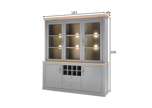 Puhvetkapp CHAMBORD helehall / tamm, 184x44xH205 cm