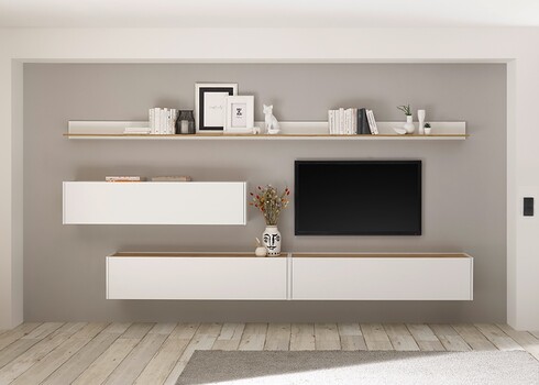 Tv-alus CITY valge / tamm, 150x30xH35 cm