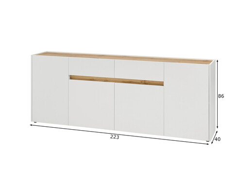 Kummut CITY valge / tamm, 223x40xH86 cm