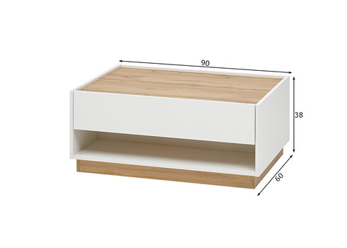 Diivanilaud CITY valge / tamm, 90x60xH38 cm