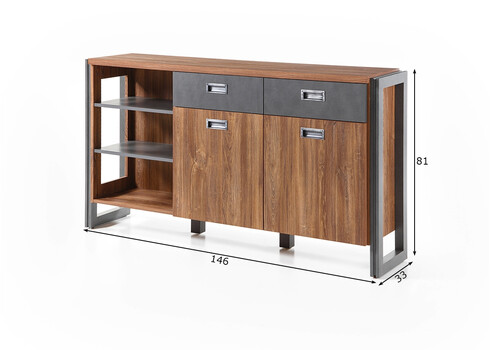 Kummut DETROIT hall / tamm, 146x33xH81 cm