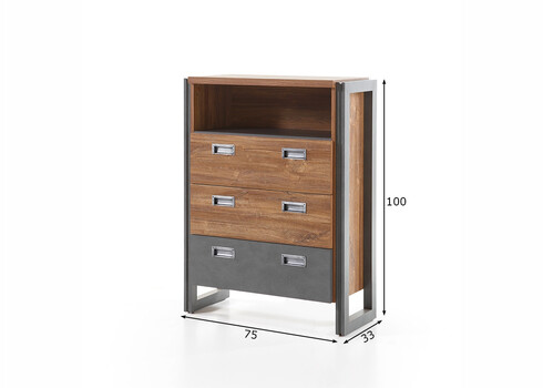 Kummut DETROIT hall / tamm, 75x33xH100 cm