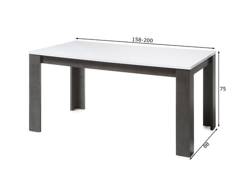 Pikendatav söögilaud ETERO tumehall / valge läige, 158-200x88xH75 cm