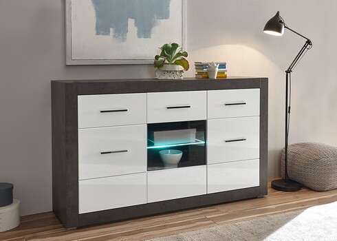 Kummut ETERO tumehall / valge läige, 164x42xH97 cm