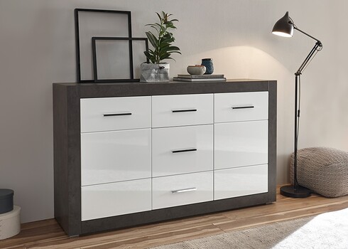 Kummut ETERO tumehall / valge läige, 164x42xH97 cm