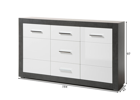 Kummut ETERO tumehall / valge läige, 164x42xH97 cm