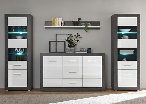 Kummut ETERO tumehall / valge läige, 164x42xH97 cm