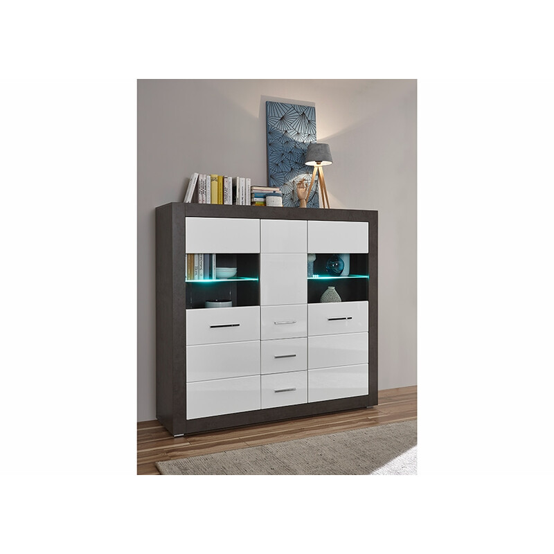 Vitriinkapp ETERO tumehall / valge läige, 149x42xH142 cm