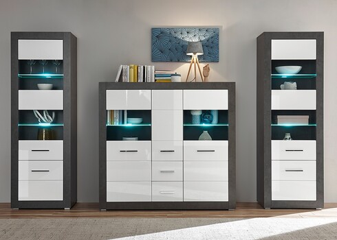 Vitriinkapp ETERO tumehall / valge läige, 149x42xH142 cm