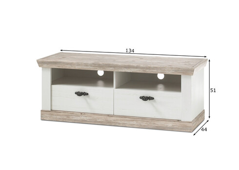 Tv-alus FLORENZ valge mänd / mänd, 134x44xH51 cm