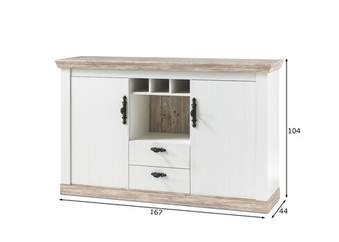 Kummut FLORENZ valge mänd / mänd, 167x44xH104 cm