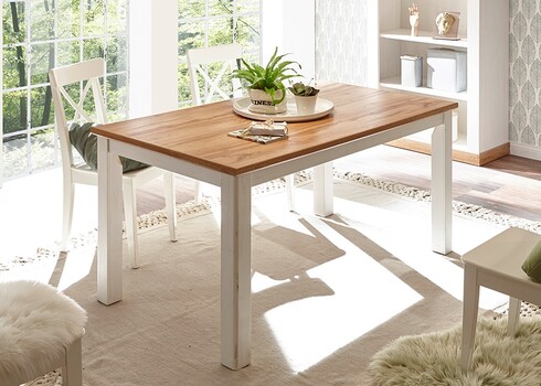 Söögilaud LANDHAUS valge mänd / tamm, 158x88xH76 cm