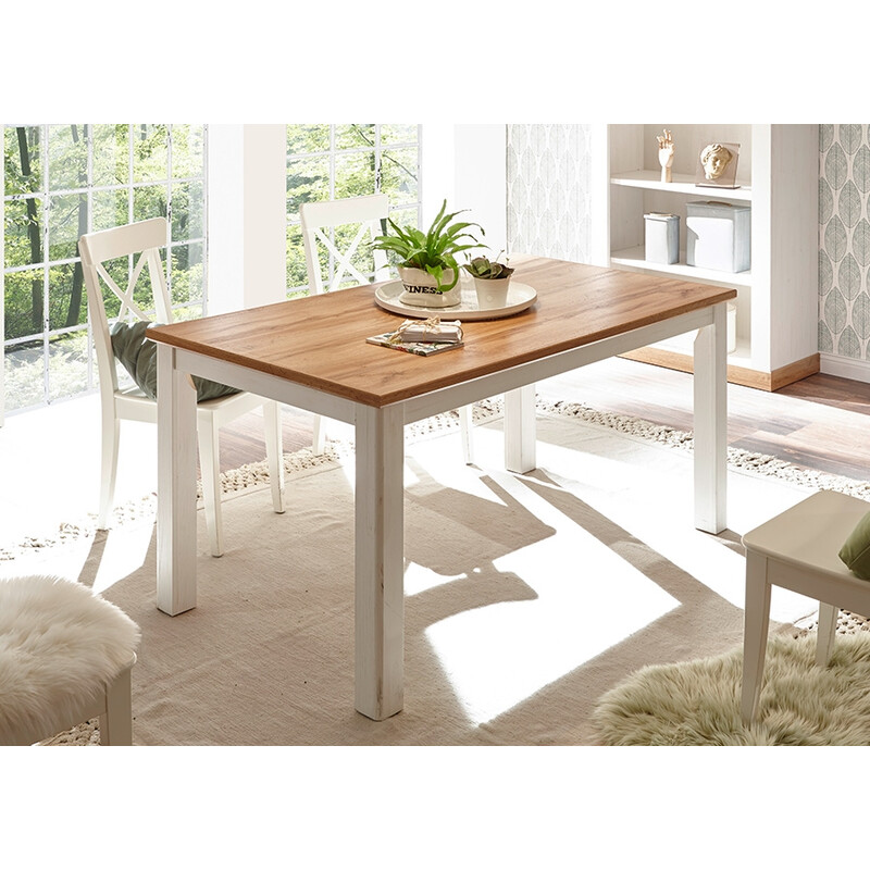 Söögilaud LANDHAUS valge mänd / tamm, 158x88xH76 cm
