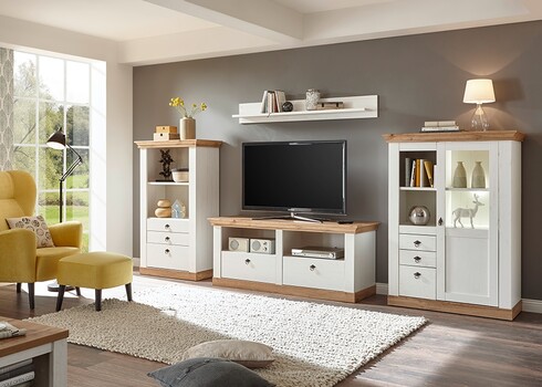 Kummut LANDHAUS valge mänd / tamm, 82x44xH139 cm