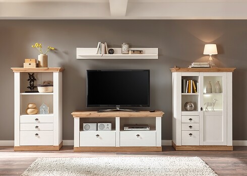 Kummut LANDHAUS valge mänd / tamm, 82x44xH139 cm