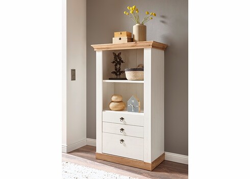 Kummut LANDHAUS valge mänd / tamm, 82x44xH139 cm