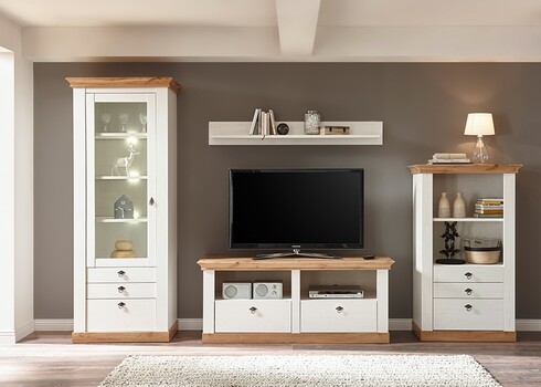 Vitriinkapp LANDHAUS valge mänd / tamm, 82x44xH204 cm