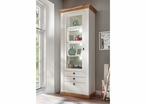 Vitriinkapp LANDHAUS valge mänd / tamm, 82x44xH204 cm