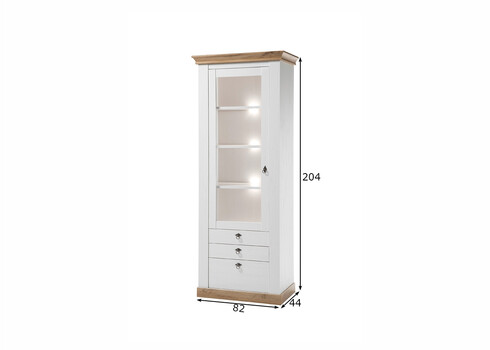 Vitriinkapp LANDHAUS valge mänd / tamm, 82x44xH204 cm