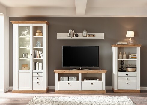 Vitriinkapp LANDHAUS valge mänd / tamm, 102x44xH204 cm