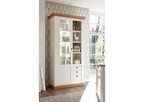 Vitriinkapp LANDHAUS valge mänd / tamm, 102x44xH204 cm