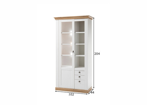 Vitriinkapp LANDHAUS valge mänd / tamm, 102x44xH204 cm