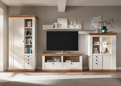 Vitriinkapp LANDHAUS valge mänd / tamm, 102x44xH204 cm