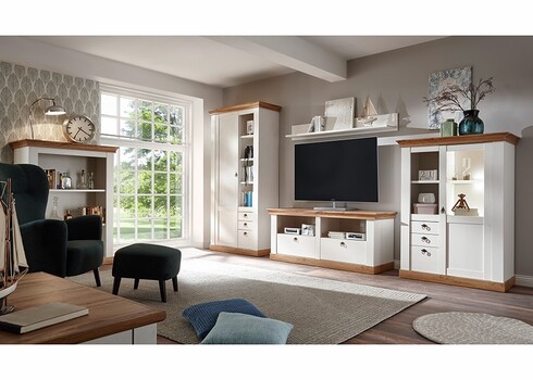 Vitriinkapp LANDHAUS valge mänd / tamm, 102x44xH204 cm