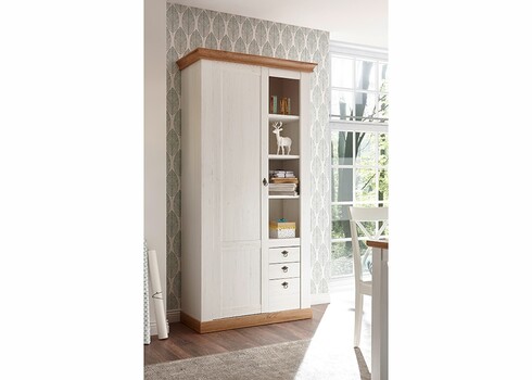 Vitriinkapp LANDHAUS valge mänd / tamm, 102x44xH204 cm