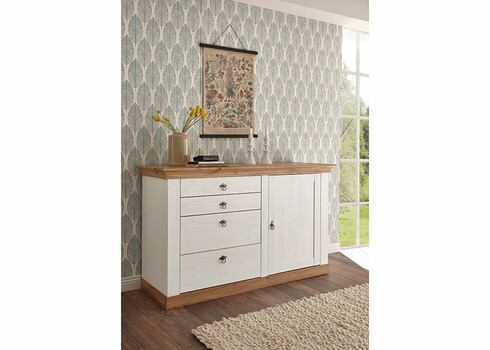 Kummut LANDHAUS valge mänd / tamm, 144x52xH91 cm