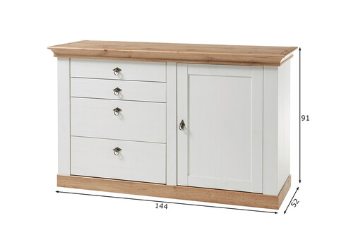 Kummut LANDHAUS valge mänd / tamm, 144x52xH91 cm