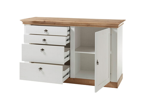 Kummut LANDHAUS valge mänd / tamm, 144x52xH91 cm