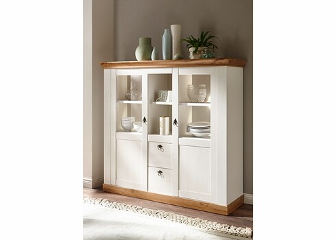 Vitriinkapp LANDHAUS valge mänd / tamm, 148x44xH139 cm